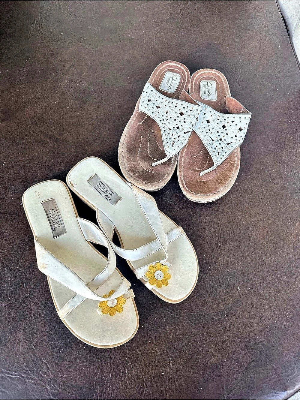 Clarks Floral Wedge Sandals in White & Beige